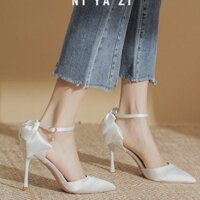 Giày Cao Gót Mũi Nhọn Nơ Giày Cưới 35-39