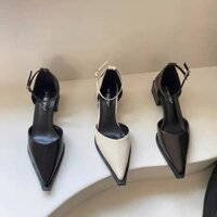 Giày cao gót mũi nhọn nữ Baotou Dây đeo khóa phẳng gót thấp (Nhỏ hơn 3cm) Giày cao gót vuông