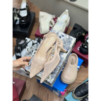 Giày cao gót mũi nhọn quai phối lưới đính đá hàng QC Fullbox