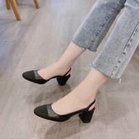 Giày cao gót mũi tròn pha da gót vuông 7cm lên chân cực xinh mã TH77