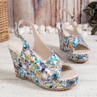 Giày Cao Gót Nêm Nữ Thời Trang 10 cm Xăng đan Họa Tiết Hoa Đẹp (Size 36-43)