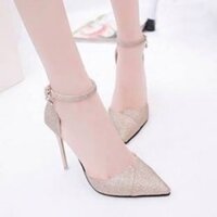 Giày cao gót nhọn 7 phân bít mũi kim tuyến quai cài