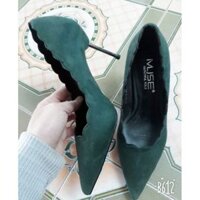 Giày cao gót nơ tròn đính đá da lộn.