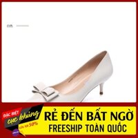 Giày cao gót nơ xinh xắn ( da lì , 2 màu đỏ , kem)
