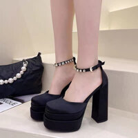 giày cao gót nữ 15cm đính đá phong cách Âu Mỹ chất vãi satin bóng mịn cao cấp 2023