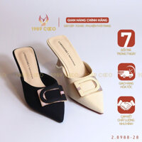 Giày cao gót nữ 1989 COCO,  lụa sọc vân khoét tim đá chữ D 8988-28