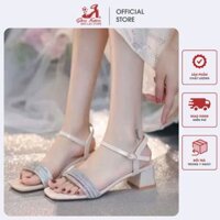 Giày cao gót nữ 4 dây xoàn đính đá gót vuông 5 phân, Giày sandal cao gót quai xoàn mảnh sáng chân