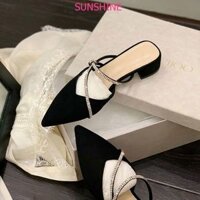 Giày cao gót nữ 5p gót vuông đính đá , dép cao gót bít mũi hở gót đúng size dễ đi phối kèm dây đính đá Sunshine Store A0