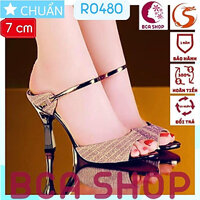 Giày cao gót nữ 7p RO480 ROSATA tại BCASHOP hở mũi gót nhọn, da kim tuyến, có quai ngang sành điệu và thời trang - màu vàng