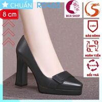 Giày cao gót nữ 8 phân bít mũi RO463 ROSATA gót trụ, nhấn nơ vuông cùng màu ở mũi - màu đen - 39