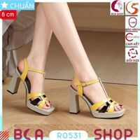 Giày cao gót nữ 8p RO531 ROSATA tại BCASHOP hở mũi, phối màu sành điệu dành cho giới thượng lưu, màu vàng phối đen trắng - 40