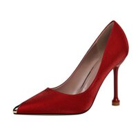 Giày cao gót nữ Bigtree 1823-1 phong cách châu Âu và Mỹ thời trang tiệc tùng gót nhọn satin mũi nhọn kim loại sexy thon gọn giày nữ