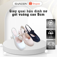 Giày cao gót nữ bít mũi, giày búp bê hở gót cao 5cm quai đính chữ MIU thời trang HN-24022 - HANZIIN