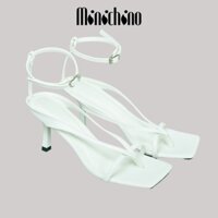 Giày cao gót nữ cao 7cm MINICHINO mũi vuông gót nhọn, phối dây thời trang màu trắng TC013
