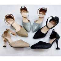 Giày cao gót nữ đế 7p gót nhọn phủ nhũ kim tuyến sang chảnh C10