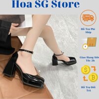Giày Cao Gót Nữ Đế Đúp Gót Thô Vuông, Giày Bít Mũi Cao 9cm - GDD