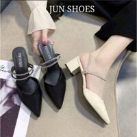Giày Cao Gót Nữ Đế Vuông 5 Phân Mũi Nhọn, Giày Sandal Nữ Cao Đế Cao Hở Gót Dễ Phối Đồ - JUN SHOES - H5