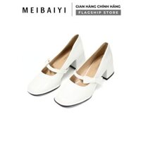 Giày cao gót nữ đế vuông Ninshoes đế cao 4P thiết kế cách điệu quai trên đính nơ phù hợp đi chơi