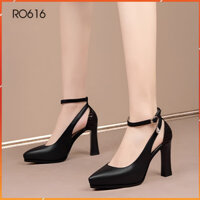 Giày cao gót nữ đẹp bít mũi 9 phân hàng hiệu rosata màu đen thời trang cao cấp ro616