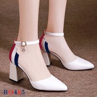 Giày cao gót nữ đẹp đế vuông 6 phân hàng hiệu rosata hai màu đen trắng ro485 - Trắng - 40