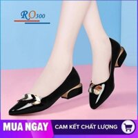 Giày cao gót nữ đẹp đế vuông 2cm hàng hiệu rosata hai màu đen xanh ro300 .