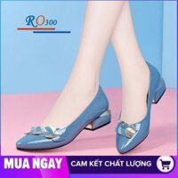 Giày cao gót nữ đẹp đế vuông 2cm hàng hiệu rosata hai màu đen xanh ro300 KX