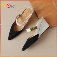 Giày cao gót nữ đẹp đế xuồng 5 phân hàng hiệu rosata hai màu nâu trắng ro631