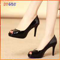 Giày cao gót nữ đẹp hở mũi 9 phân hàng hiệu rosata màu đen cap cấp ro605