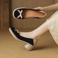 Giày cao gót nữ giày đơn thời trang đế dày mũi tròn cỡ 35-40