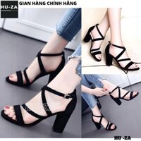 Giày cao gót nữ, Giày Sandal cao gót vuông 7p hở mũi quai chéo đẹp tôn dáng tôn da - HUZA