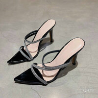 Giày cao gót nữ- Guốc nữ cao gót 3 quai đá gót nhọn mũi nhọn 9 phân
