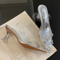 Giày cao gót nữ hở gót quai trong đính đá cao 7p hàng GYY fullbox G835