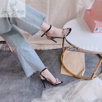 giày cao gót nữ LOVIIEBASICS - SANDAL CAO GÓT ĐÍNH ĐÁ GÓT NHỌN 9CM - GIÀY SANDAL CAO GÓT 9CM QUAI MẢNH ĐÍNH ĐÁ GÓT N