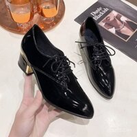 Giày cao gót nữ Mary Jane mới, giày đơn nữ màu đen, phong cách Anh, mũi nhọn, retro, giày da nhỏ thanh lịch