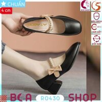 Giày cao gót nữ màu đen 4p RO430 ROSATA tại BCASHOP kiểu dáng công chúa với quai ngang đính ngọc tr.ai và nhấn nơ - 35
