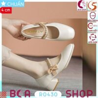 Giày cao gót nữ màu trắng 4p RO430 ROSATA tại BCASHOP kiểu dáng công chúa với quai ngang đính ngọc tr.ai và nhấn nơ - 35