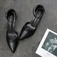 Giày Cao Gót Nữ Mũi Nhọn 3P 5P 7P Màu Trắng Kem Đen