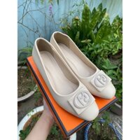 Giày cao gót nữ mũi tròn đế vuông 3 phân màu kem sáng chân size 40,41