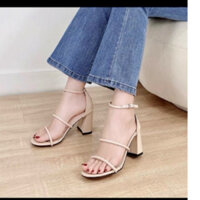 giày cao gót nữ mũi tròn hậu bít mũi dây muốt ngang mang êm chân, gót cao 7phân