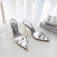 Giày cao gót nữ Pha Lê trong suốt đính đá gót nhọn 9cm