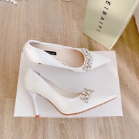 Giày cao gót nữ phối đá ngang hàng chuẩn size gót nhọn