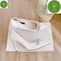 Giày cao gót nữ phối đá ngang hàng chuẩn size gót nhọn