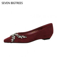 Giày cao gót nữ SEVEN BIGTREES 3683-H69 phong cách Hàn Quốc, mũi nhọn thanh lịch, da lộn nông, dây đeo kim cương, gót thấp, giày nữ đa năng