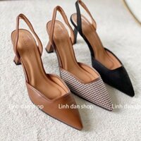 giày cao gót nữ size 34 cao 7p nhọn loe mũi nhọn cổ vuông hở hậu,size 32_45