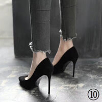 Giày Cao Gót Nữ Stiletto Giày Cao Gót Xuân Hè Phong Cách Mới Phù Hợp Với Thời Trang Gợi Cảm Mũi Nhọn Giày Nữ Da Lộn Đen Hợp Thời Trang