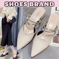 Giày cao gót nữ, sục mũi nhọn quai trơn hậu dây đính hạt xoàn - MÃ C06