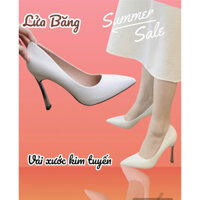 Giày cao gót nữ trắng tổ yến gót  nhọn 9 phân kim tuyến trắng - V4 - V5