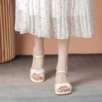 Giày cao gót nữ vuông 3p quai bản kẻ chỉ gấp chéo - SD159