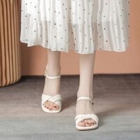 Giày cao gót nữ vuông 3p quai bản kẻ chỉ gấp chéo - SD159