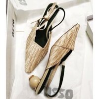 Giày cao gót OSSO vải lụa satin dúng màu vàng gold gót tròn cao 5cm size 38-39